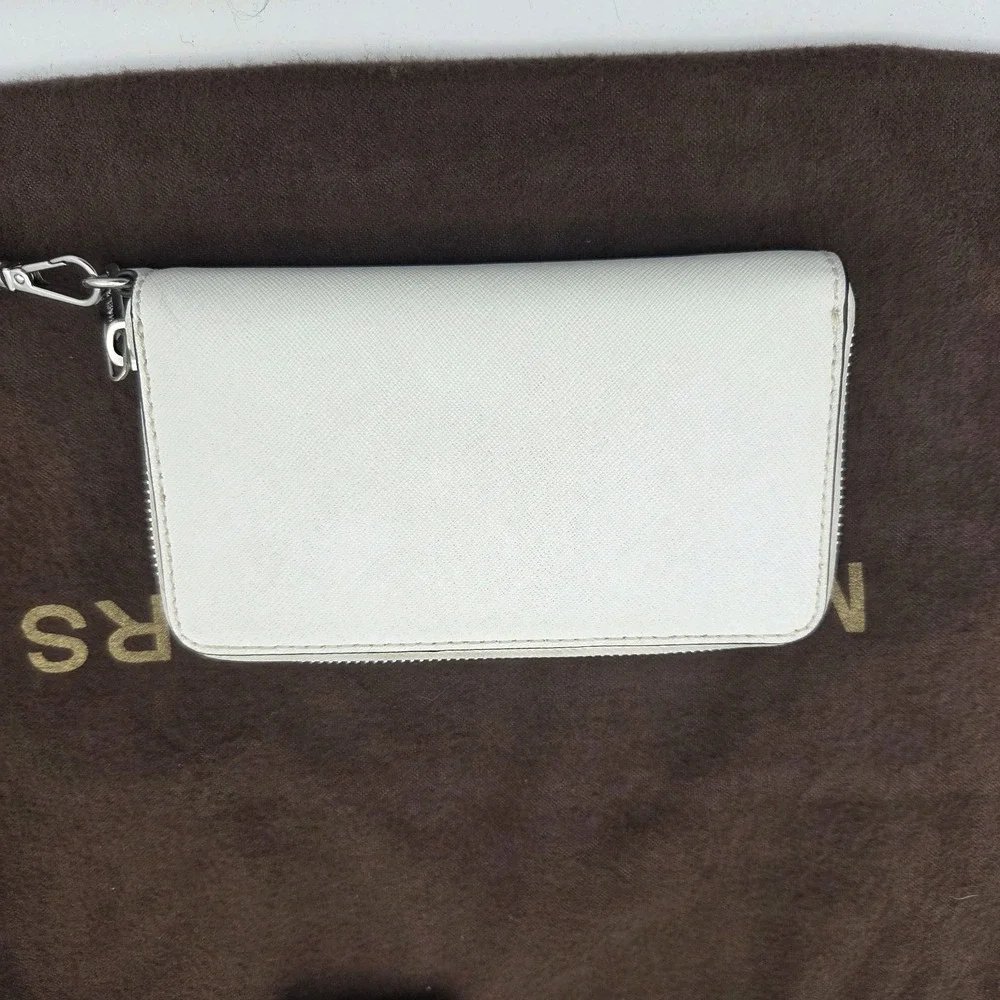 Michael Kors White Saffiano Leath Hamilton Purse Chain Lock W/ Rhinestone Wallet